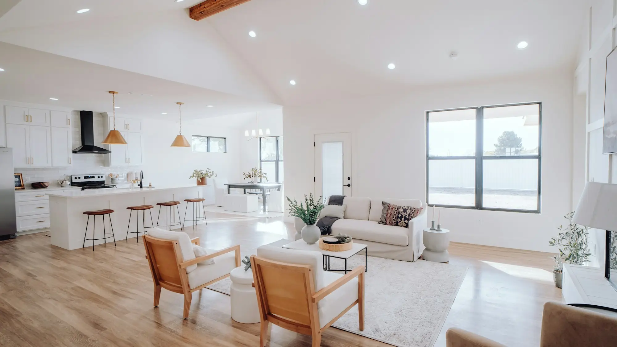 Open living room and kitchen after a whole home remodel (placeholder photo)