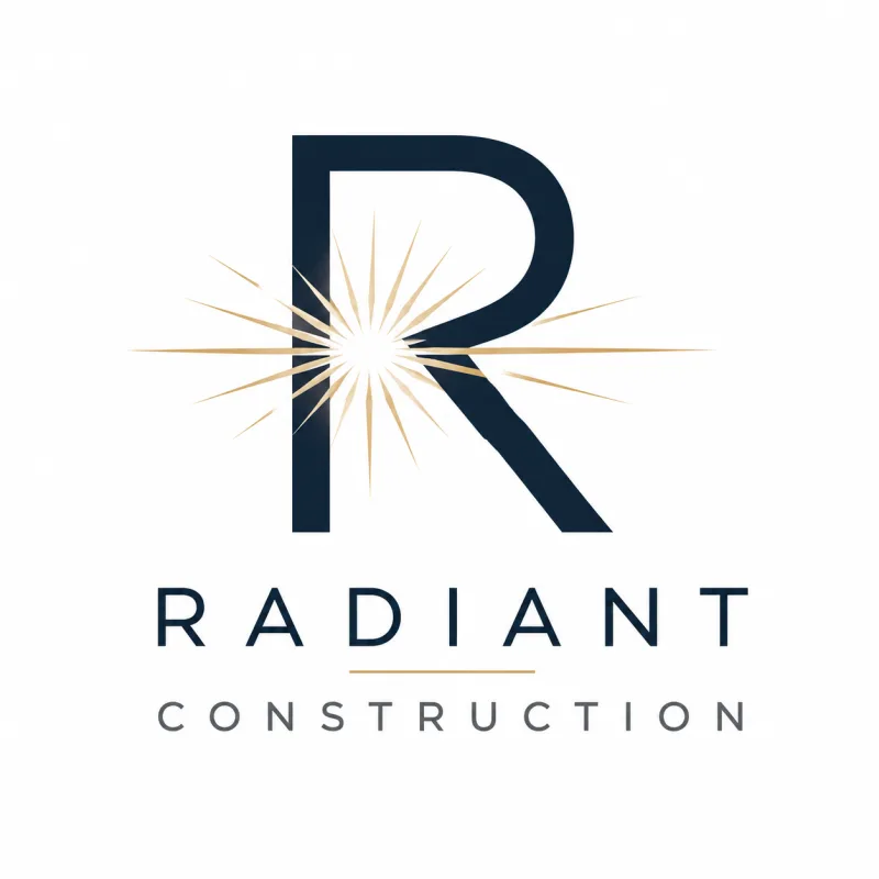 Radiant Construction logo: a navy letter R with a gold radiant burst of light
